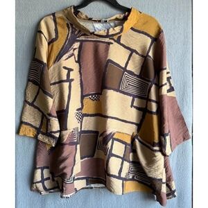 Shana Tunic Women Large Multicolor 3/4 Sleeves Crew Neck  Lightweight Casual